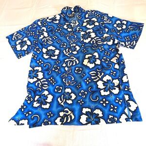 Uluwatu Mens Blue Hibiscus Floral Tropical Short‎ Sleeve Button Down Shirt Large